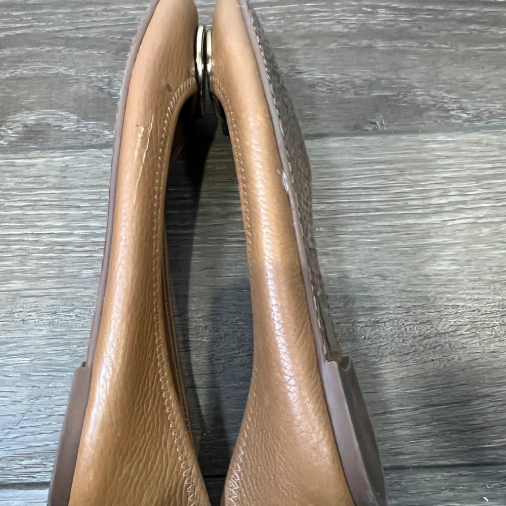 Tory Burch Tumbled Leather Reva Ballet Flats Royal Tan/Gold Size 8 - Picture 9 of 14